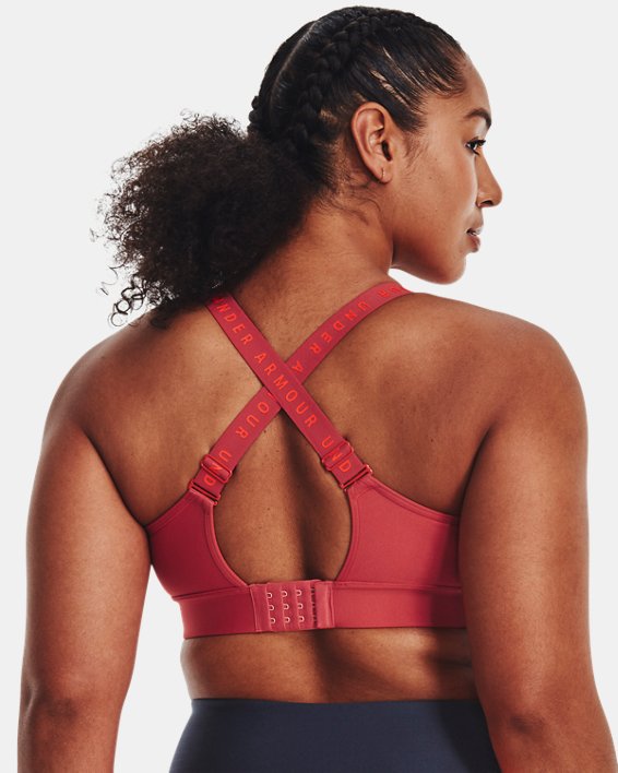 Women's UA Infinity Mid Covered Sports Bra, Red, pdpMainDesktop image number 6